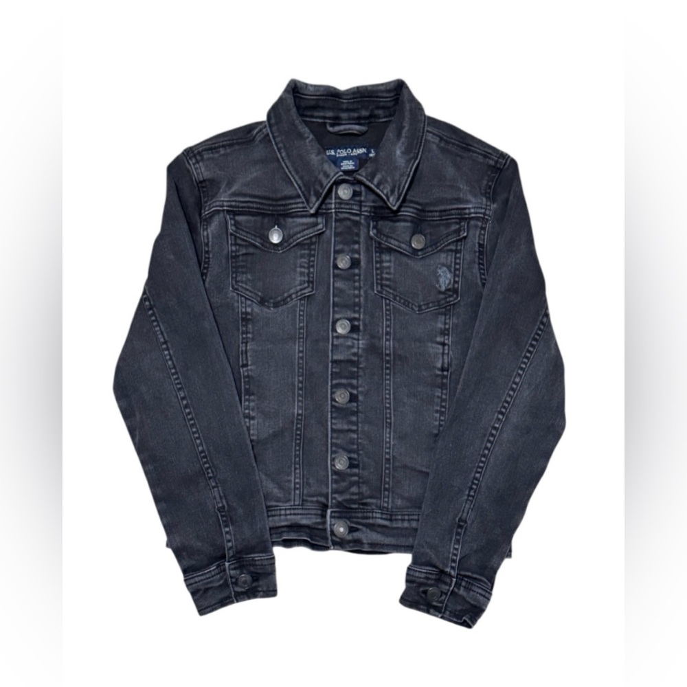 U.S.Polo Assn,Boys' distressed black denim jacket,size 10/12,Black Denim Jacket. - Picture 2 of 3